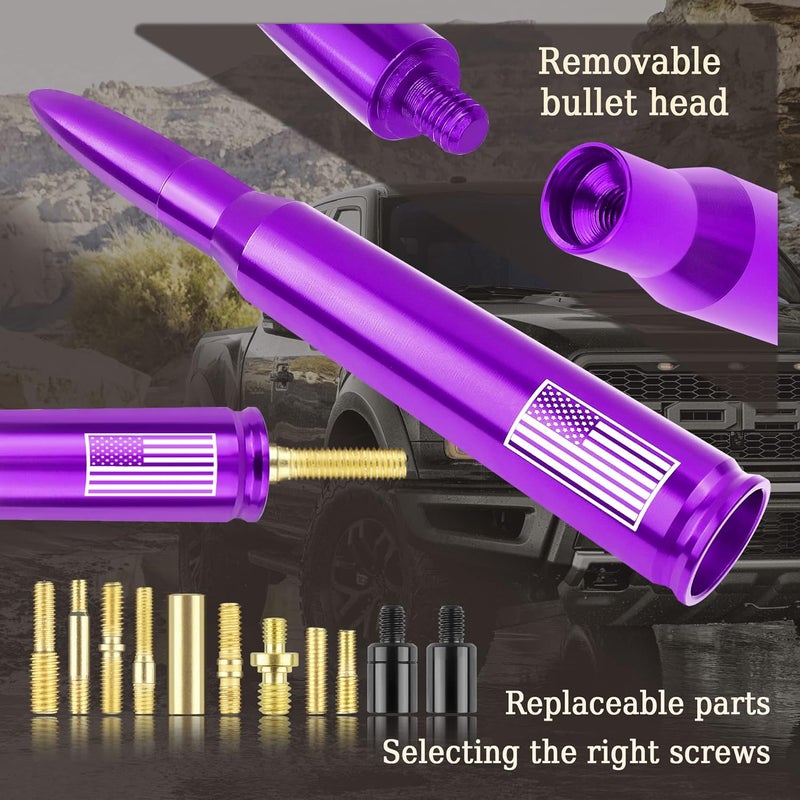 Turcee Car Bullet Antenna,Truck Exterior Decoration Accessories Car Vehicle Replacement Antenna Conpatible with Ford F150 RAM 1500 GMC Heavy Duty Pickup Trucks Accessories (New Upgrade Purple-U.S. Flag)… - Image 4